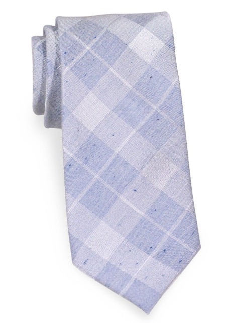 Ice Blue Necktie with Faded Tartan Plaid