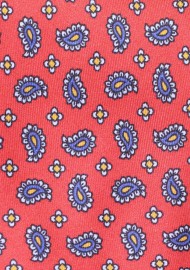 Crimson Red Paisley Tie | Red and Blue Paisley Tie in Pure Silk