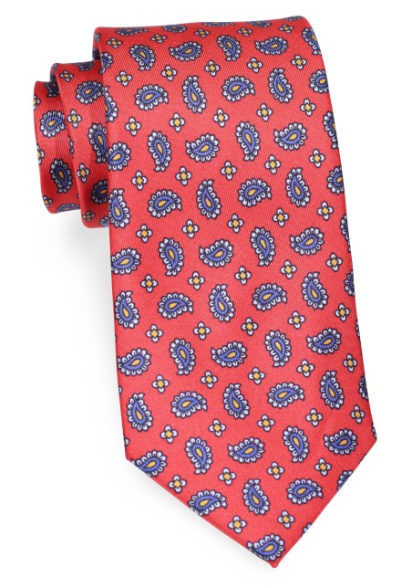 Crimson Red Paisley Tie | Red and Blue Paisley Tie in Pure Silk