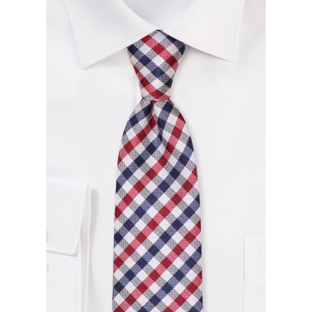 Gray, Navy, and Red Gingham Check Tie