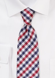 Gray, Navy, and Red Gingham Check Tie