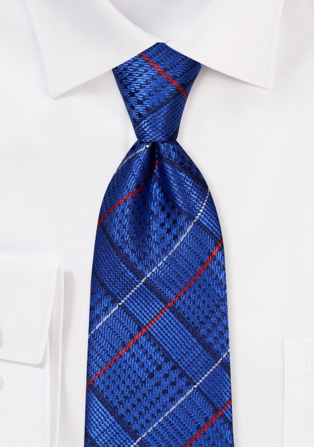 Glen Check Tie in Sapphire, Red, and Dark Navy