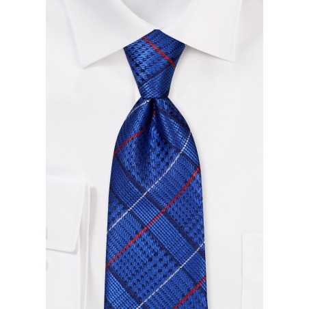 Glen Check Tie in Sapphire, Red, and Dark Navy