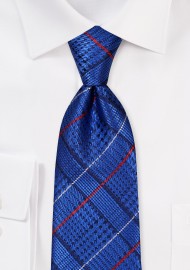 Glen Check Tie in Sapphire, Red, and Dark Navy