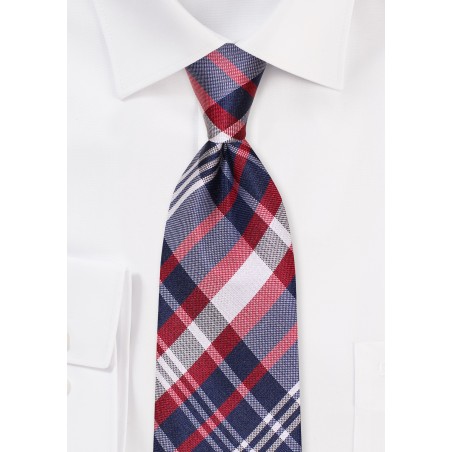 Plaid Silk Tie in Red, White, and Blue