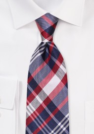 Plaid Silk Tie in Red, White, and Blue