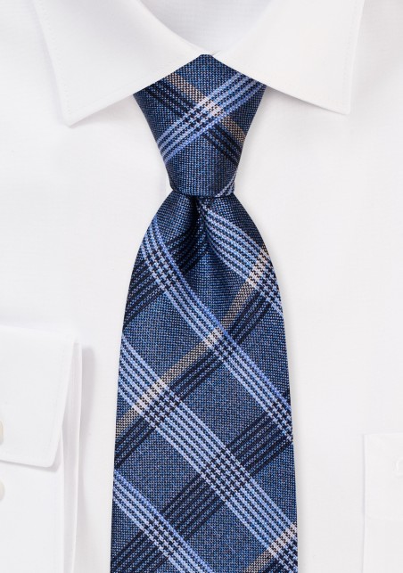 French Blue Textured Plaid Tie in Pure Silk