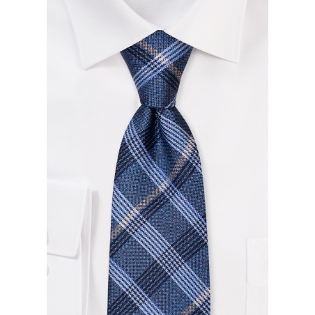 French Blue Textured Plaid Tie in Pure Silk