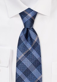 French Blue Textured Plaid Tie in Pure Silk