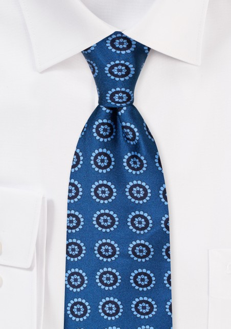 Medallion Print Silk Tie in Sky Blue