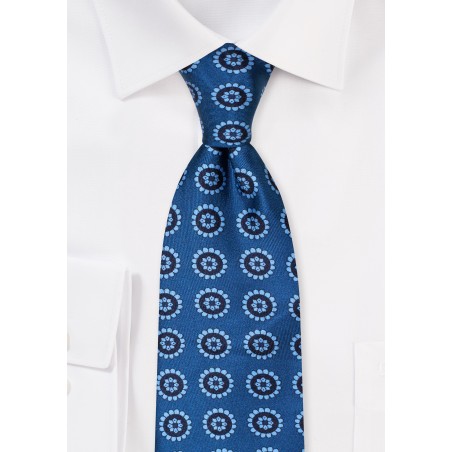 Medallion Print Silk Tie in Sky Blue