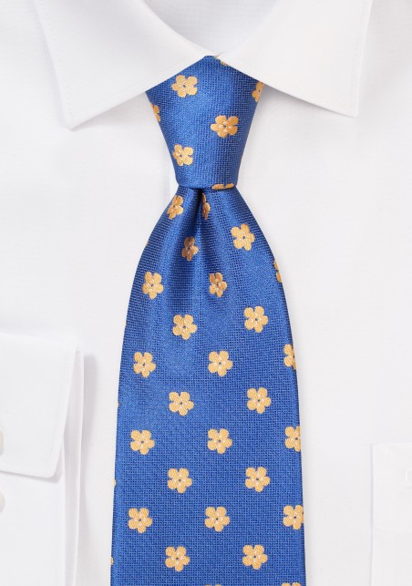 Blue Tie with Matte Finish with Yellow Florals