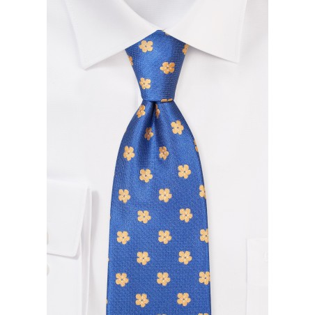 Blue Tie with Matte Finish with Yellow Florals