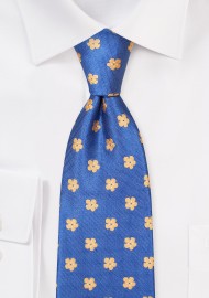 Blue Tie with Matte Finish with Yellow Florals