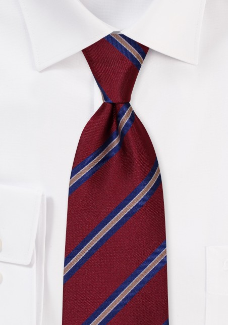 Mahogany Colored Tie with Blue Stripes