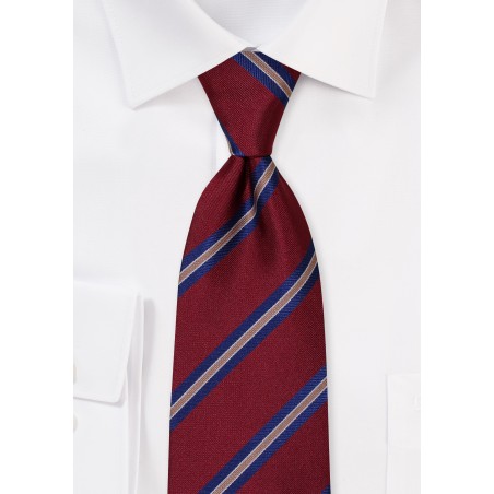 Mahogany Colored Tie with Blue Stripes
