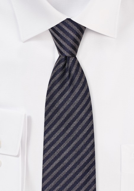 Navy and Dress Gray Striped Tie in Slim Cut