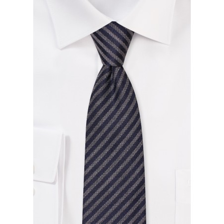 Navy and Dress Gray Striped Tie in Slim Cut