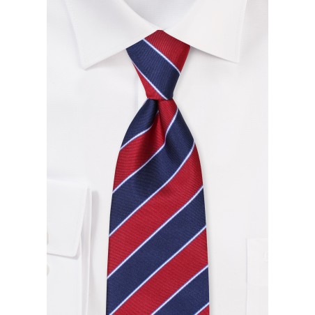 XL Striped Tie in Navy and Cherry | Extra Long Striped Neckties