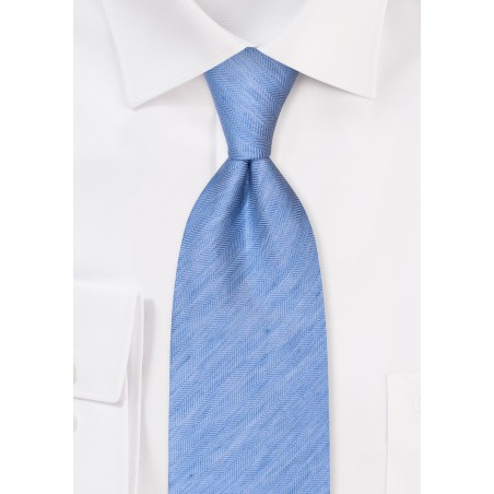 Herringbone Linen Tie in Sailboat Blue