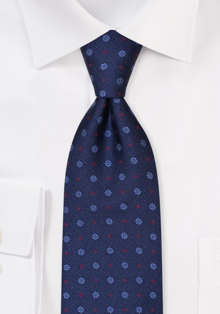 Woven Designer Tie in Navy with Red Accents