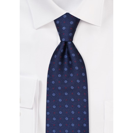 Woven Designer Tie in Navy with Red Accents