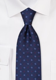 Woven Designer Tie in Navy with Red Accents