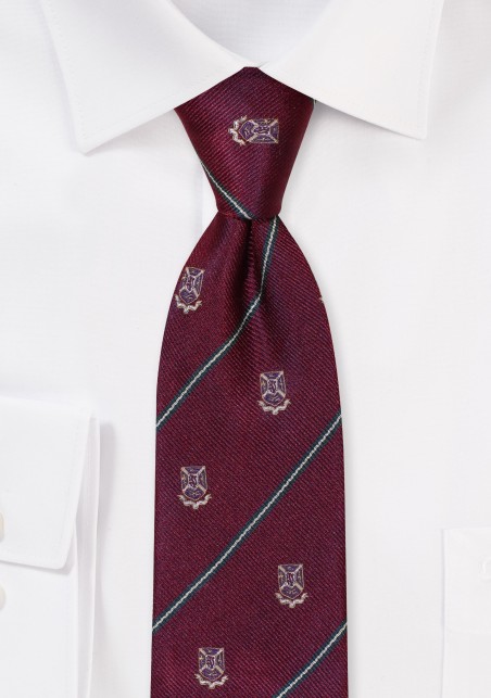 Skinny Crested Repp Tie in Maroon and Hunter Green