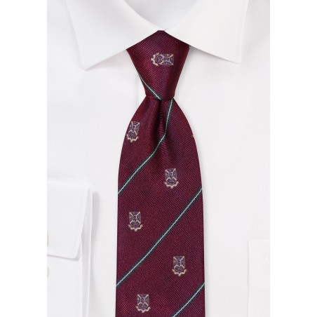 Skinny Crested Repp Tie in Maroon and Hunter Green