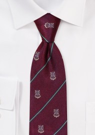 Skinny Crested Repp Tie in Maroon and Hunter Green