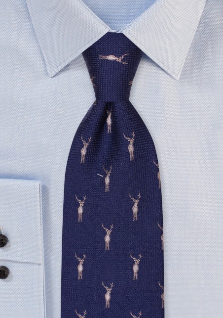 Outdoorsmen Tie in Navy with Embroidered Stags