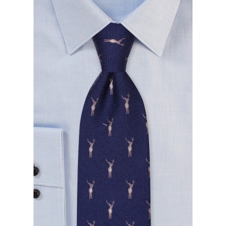 Outdoorsmen Tie in Navy with Embroidered Stags