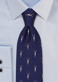 Outdoorsmen Tie in Navy with Embroidered Stags
