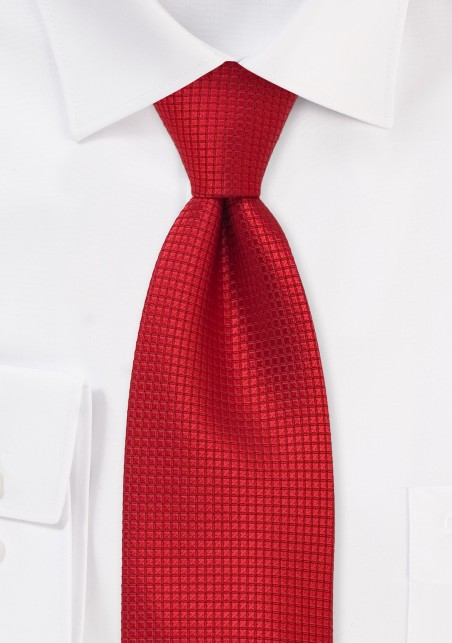 Bright Red Silk Tie in Pique Weave