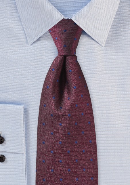 Port Red Textured Tie with Royal Navy Polka Dots