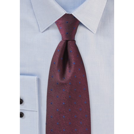 Port Red Textured Tie with Royal Navy Polka Dots