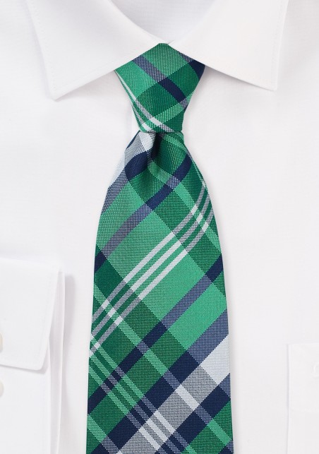 Emerald Green and Navy Tartan Plaid Silk Tie