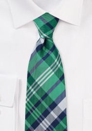 Emerald Green and Navy Tartan Plaid Silk Tie