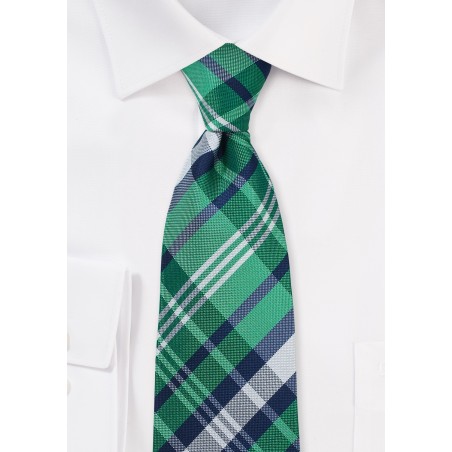 Emerald and Navy Tartan Plaid Kids Tie