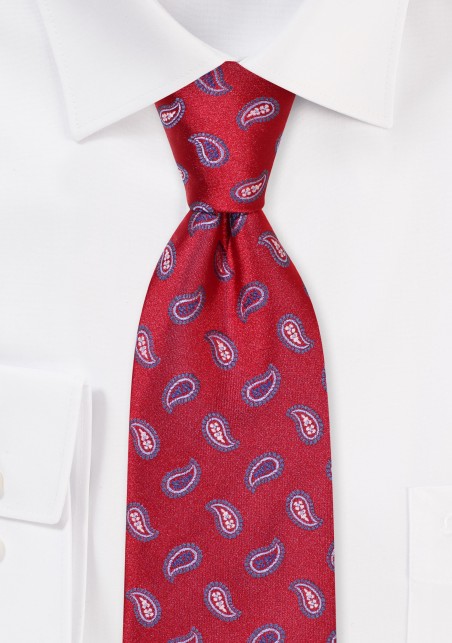 Wine Red Colored Paisley Tie in Classic Mens Tie Length