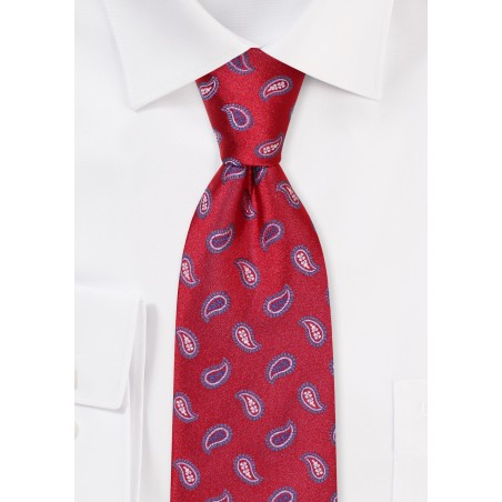 Wine Red Colored Paisley Tie in Classic Mens Tie Length