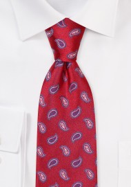 Wine Red Colored Paisley Tie in Classic Mens Tie Length