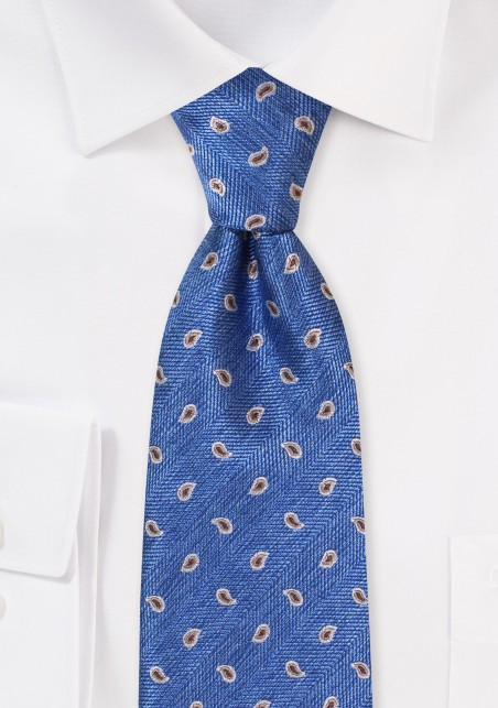 Blue Necktie with Bronze Embroidered Paisley