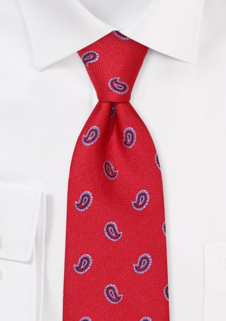 Paisley Necktie in Cherry Red in Extra Long Length