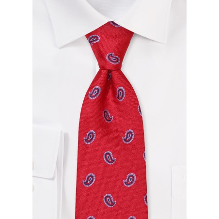 Paisley Necktie in Cherry Red in Extra Long Length