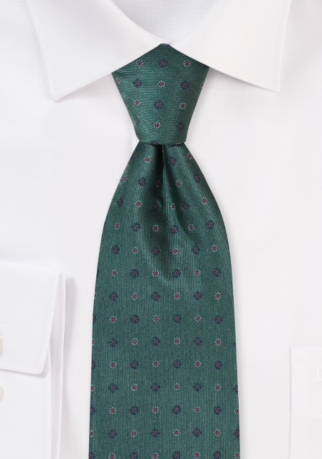 Dark Green Floral Tie in XL Length