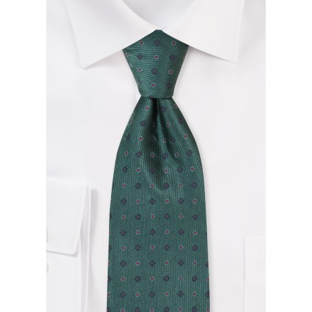 Dark Green Floral Tie in XL Length