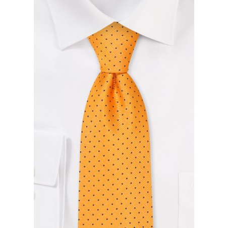Marigold Colored Mens Tie with Tiny Pin Dots