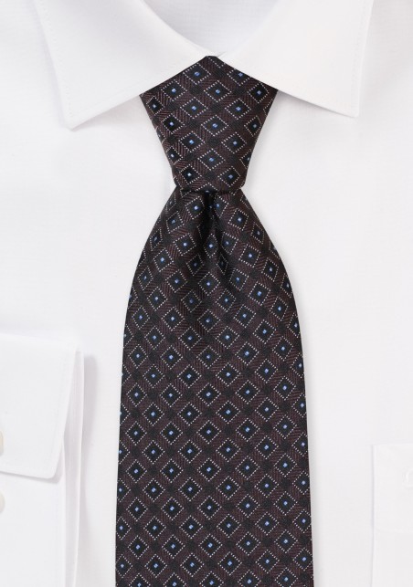 Extra Long Tie in Black with Box Checks