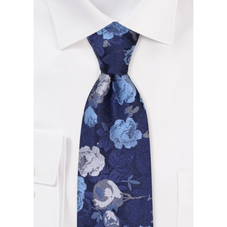 Blue Necktie with Rose Design